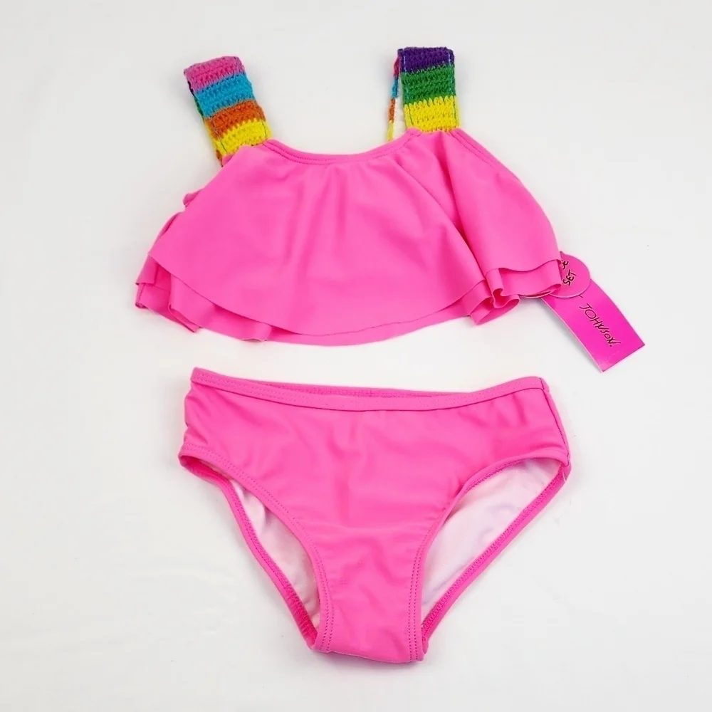 Betsey Johnson Pink Crochet Strap 2 Piece Swimsuit